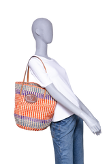 VALENTINO STRIPED RAFFIA SHOPPING BAG MULTICOLOR