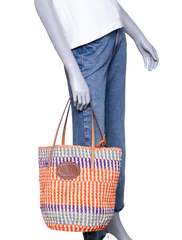 VALENTINO STRIPED RAFFIA SHOPPING BAG MULTICOLOR