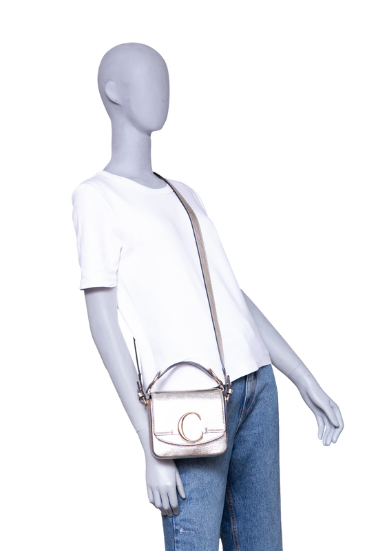 CHLOÉ C MINI SQUARE METALLIC GOLD