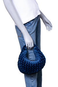 BOTTEGA VENETA JODIE MINI VELVET INTRECCIATO NAVY