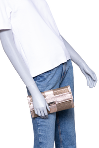 JIMMY CHOO CLUTCH METALLIC GOLD/SILVER TEXTURED LEATHER