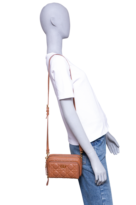 DIOR CARO DOUBLE POUCH WARM CANNAGE CARAMEL