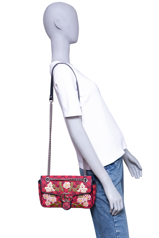 GUCCI GG MARMONT CANVAS EMBROIDERED ROSE RED LIMITED EDITION