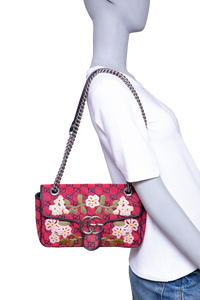 GUCCI GG MARMONT CANVAS EMBROIDERED ROSE RED LIMITED EDITION