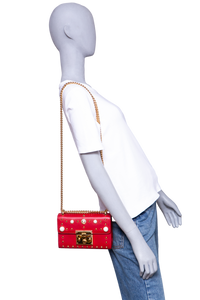 GUCCI PADLOCK SMALL RED LEATHER FAUX PEARL STUD