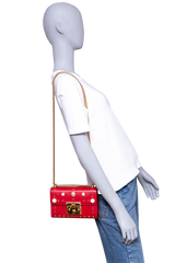 GUCCI PADLOCK SMALL RED LEATHER FAUX PEARL STUD