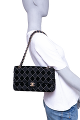 CHANEL CLASSIC 11.12 DOUBLE FLAP TWEED VELVET BLACK