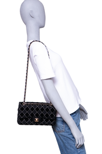 CHANEL CLASSIC 11.12 DOUBLE FLAP TWEED VELVET BLACK