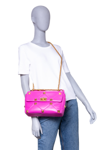 VALENTINO ROMAN STUD TOP HANDLE MEDIUM FUCHSIA