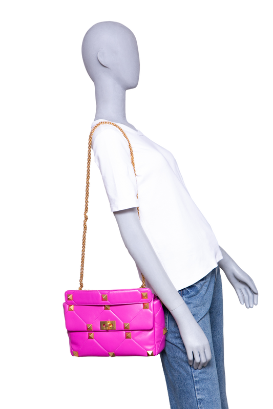 VALENTINO ROMAN STUD TOP HANDLE MEDIUM FUCHSIA