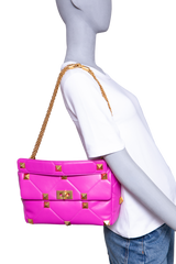 VALENTINO ROMAN STUD TOP HANDLE MEDIUM FUCHSIA
