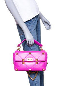 VALENTINO ROMAN STUD TOP HANDLE MEDIUM FUCHSIA