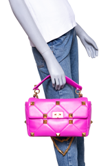 VALENTINO ROMAN STUD TOP HANDLE MEDIUM FUCHSIA