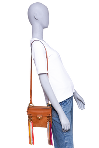 CHLOÉ JANE SMALL TASSEL-TRIM CARAMEL/MULTI COLOR