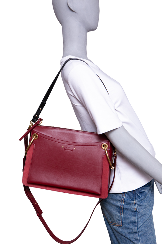 CHLOÉ ROY MEDIUM LEATHER AND SUEDE BURGUNDY