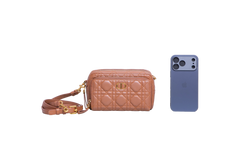 DIOR CARO DOUBLE POUCH WARM CANNAGE CARAMEL