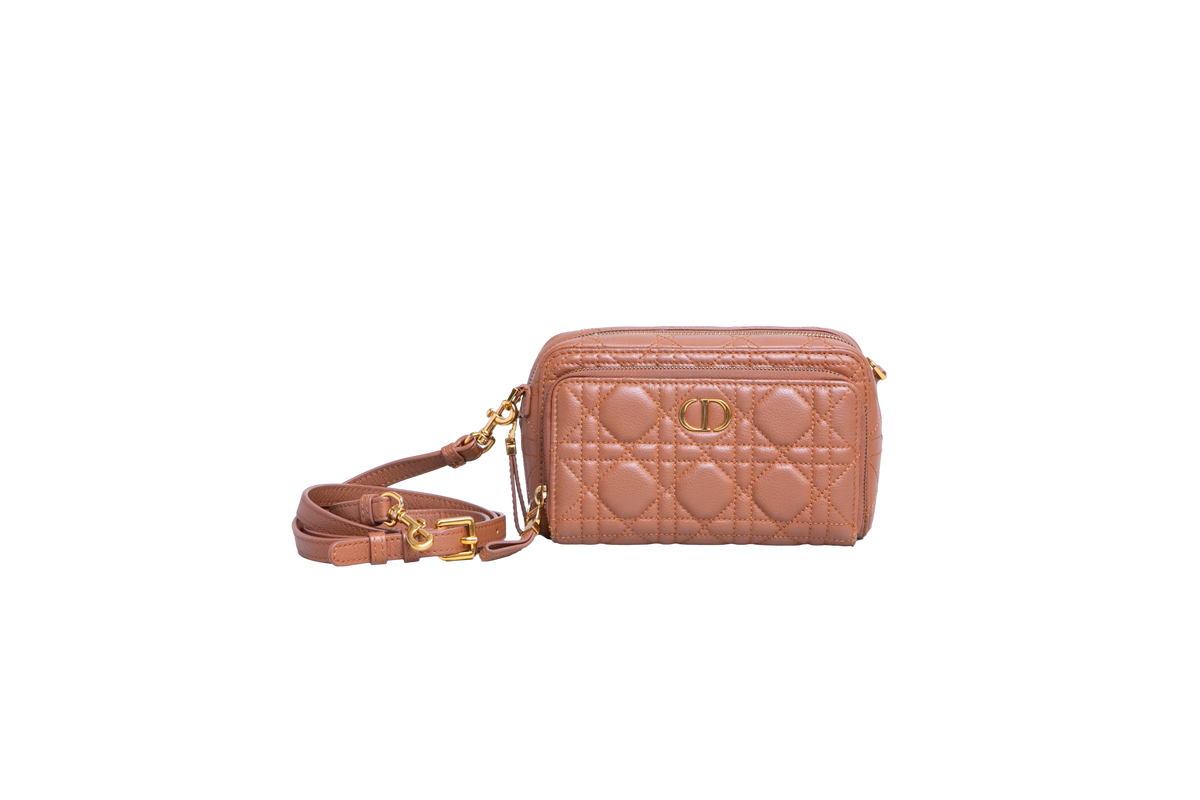 DIOR CARO DOUBLE POUCH WARM CANNAGE CARAMEL