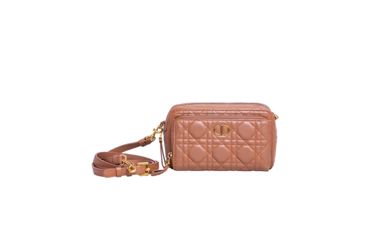 DIOR CARO DOUBLE POUCH WARM CANNAGE CARAMEL