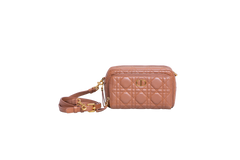 DIOR CARO DOUBLE POUCH WARM CANNAGE CARAMEL