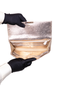 JIMMY CHOO CLUTCH METALLIC GOLD/SILVER TEXTURED LEATHER