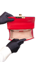 GUCCI PADLOCK SMALL RED LEATHER FAUX PEARL STUD