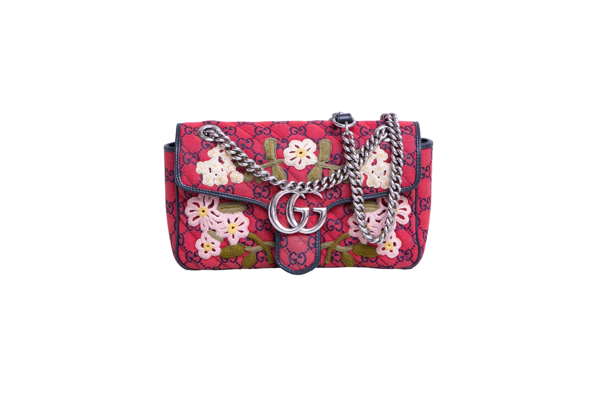GUCCI GG MARMONT CANVAS EMBROIDERED ROSE RED LIMITED EDITION