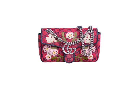 GUCCI GG MARMONT CANVAS EMBROIDERED ROSE RED LIMITED EDITION