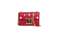 GUCCI PADLOCK SMALL RED LEATHER FAUX PEARL STUD