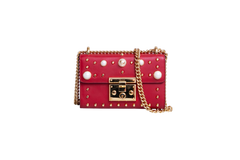 GUCCI PADLOCK SMALL RED LEATHER FAUX PEARL STUD