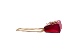 GUCCI PADLOCK SMALL RED LEATHER FAUX PEARL STUD