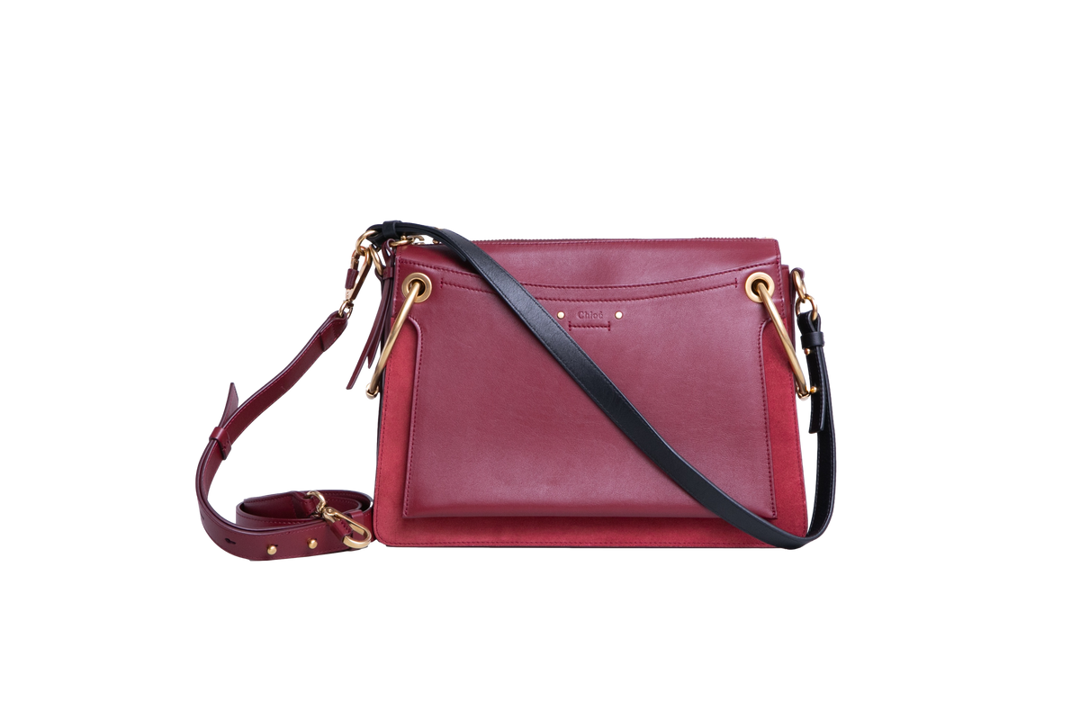 CHLOÉ ROY MEDIUM LEATHER AND SUEDE BURGUNDY