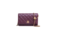 CHANEL PEARL CRUSH WALLET ON CHAIN LEATHER LAMBSKIN DARK RED WINE/ GOLD HDWR