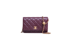 CHANEL PEARL CRUSH WALLET ON CHAIN LEATHER LAMBSKIN DARK RED WINE/ GOLD HDWR