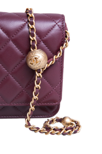 CHANEL PEARL CRUSH WALLET ON CHAIN LEATHER LAMBSKIN DARK RED WINE/ GOLD HDWR