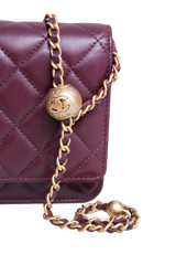 CHANEL PEARL CRUSH WALLET ON CHAIN LEATHER LAMBSKIN DARK RED WINE/ GOLD HDWR