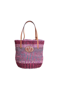 VALENTINO VLOGO SIGNATURE LARGE STRAW TOTE BAG MULTICOLOR