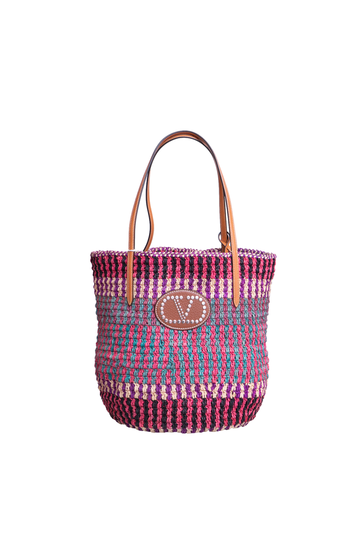 VALENTINO VLOGO SIGNATURE LARGE STRAW TOTE BAG MULTICOLOR