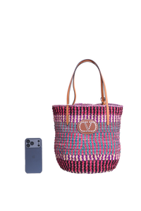 VALENTINO VLOGO SIGNATURE LARGE STRAW TOTE BAG MULTICOLOR