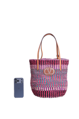 VALENTINO VLOGO SIGNATURE LARGE STRAW TOTE BAG MULTICOLOR