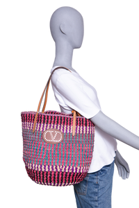 VALENTINO VLOGO SIGNATURE LARGE STRAW TOTE BAG MULTICOLOR