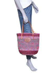 VALENTINO VLOGO SIGNATURE LARGE STRAW TOTE BAG MULTICOLOR