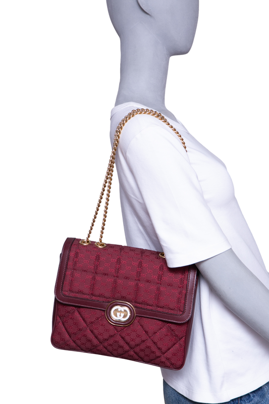 GUCCI DECO SMALL CANVAS/LEATHER INTERLOCKING G BURGUNDY