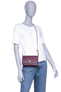CHANEL PEARL CRUSH WALLET ON CHAIN LEATHER LAMBSKIN DARK RED WINE/ GOLD HDWR