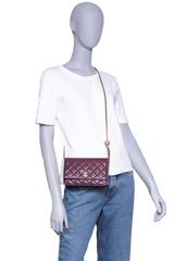 CHANEL PEARL CRUSH WALLET ON CHAIN LEATHER LAMBSKIN DARK RED WINE/ GOLD HDWR