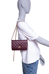 CHANEL PEARL CRUSH WALLET ON CHAIN LEATHER LAMBSKIN DARK RED WINE/ GOLD HDWR