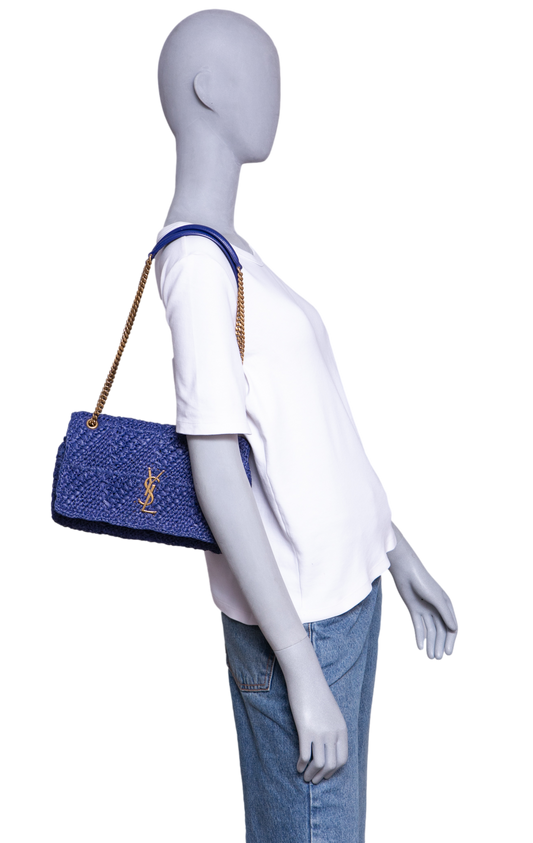 YSL JAMIE MEDIUM RAFFIA ROYAL BLUE