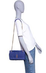 YSL JAMIE MEDIUM RAFFIA ROYAL BLUE