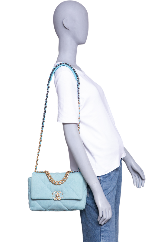 CHANEL 19 SMALL DENIM QUILTED POWDER BLUE