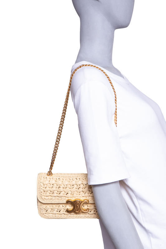 CELINE TRIOMPHE CHAIN SHOULDER RAFFIA