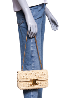 CELINE TRIOMPHE CHAIN SHOULDER RAFFIA
